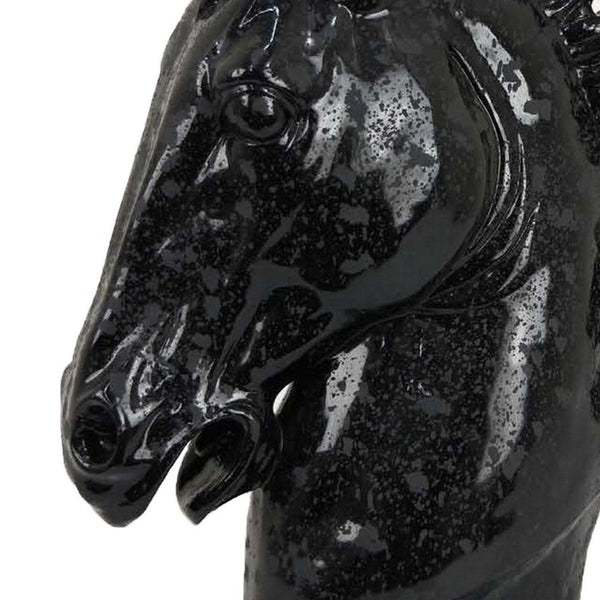 Benzara Alexis Horse Head Tabletop Sculpture Detailed Black Resin 25 Inch -BM331091