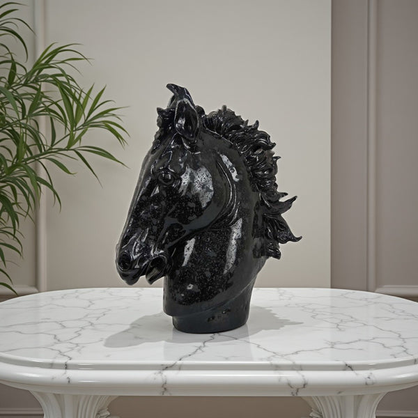 benzara Alexis Horse Head Tabletop Sculpture Detailed Black Resin 25 Inch -BM331091
