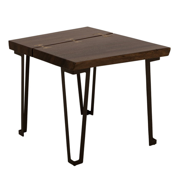 benzara Ally Side End Table Gold Metal Inlays Walnut Brown Parota 24 Inch -BM333484