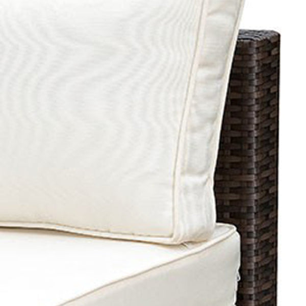 Benzara Aluminum Frame Patio Side Chair With Cushioned Seating Ivory & Espresso Brown