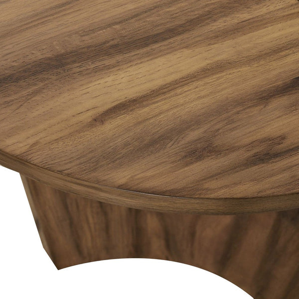 Benzara Anny Sofa Console Table Curved Plinth Base 52 Inch Brown Oak Wood -BM327430