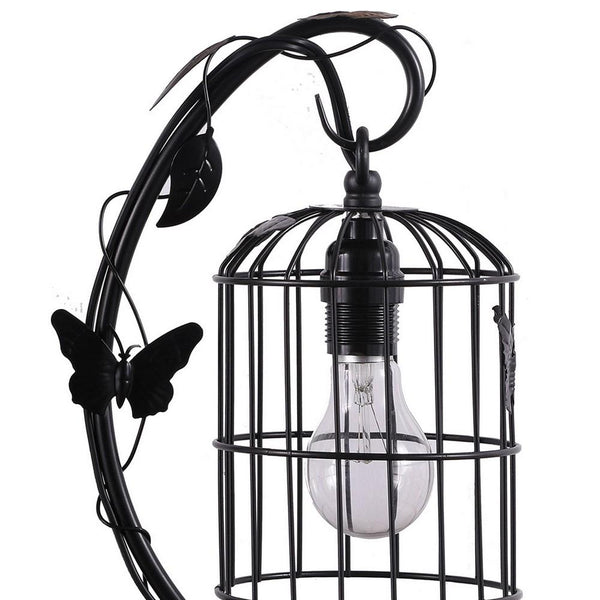 Benzara Arc Design Metal Table Lamp With Birdcage Shade Black - BM233938