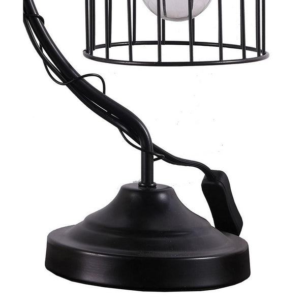Benzara Arc Design Metal Table Lamp With Birdcage Shade Black - BM233938