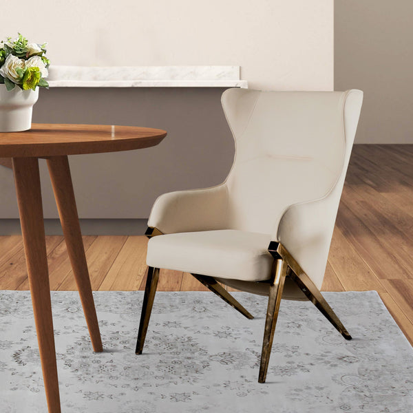 benzara Arlo 33 Inch Accent Chair Contoured Wingback Beige Vegan Leather - BM280335