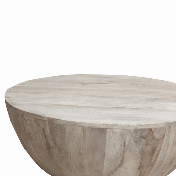 Benzara Arthur 35.5 Inch Round Mango Wood Coffee Table Subtle Grains Distressed White - UPT-32181