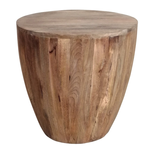 Benzara Arthur Hand Carved Cylindrical Shape Round Mango Wood Distressed Wooden Side End Table Brown - UPT-32183
