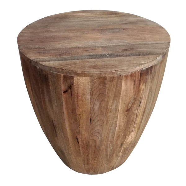 Benzara Arthur Hand Carved Cylindrical Shape Round Mango Wood Distressed Wooden Side End Table Brown - UPT-32183
