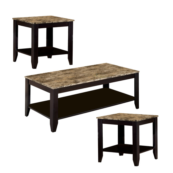 Benzara Artistic 3 Piece Occasional Table Set With Marble Top Brown - BM156358