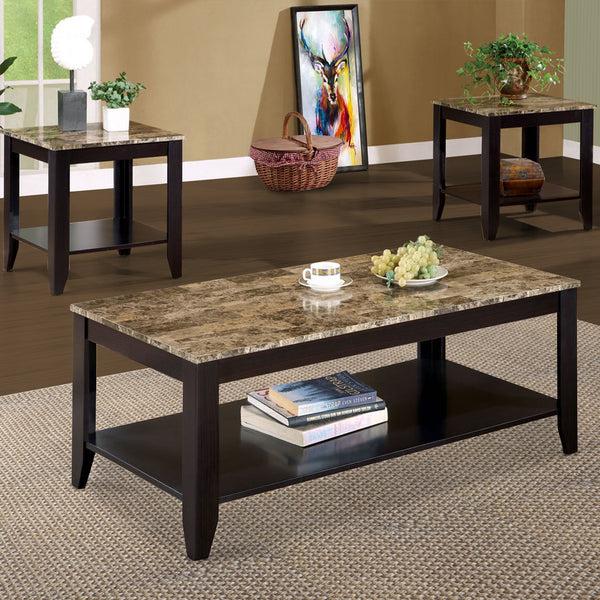 benzara Artistic 3 piece occasional table set with Marble Top Brown - BM156358