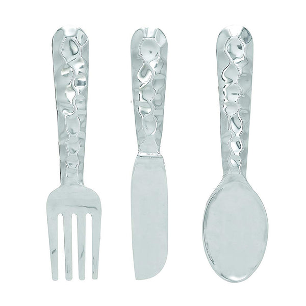 Benzara Artistic Cutlery Wall Decor In Metal Set Of Three Silver - BM01021