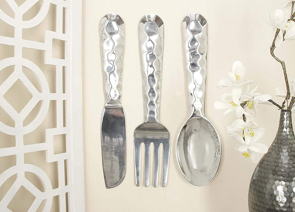benzara Artistic Cutlery Wall Decor In Metal Set of Three Silver - BM01021