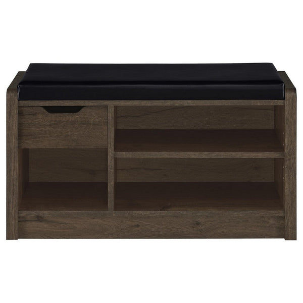 Benzara Aryn Storage Bench Adjustable Shelf Black Faux Leather Dark Brown -BM329171