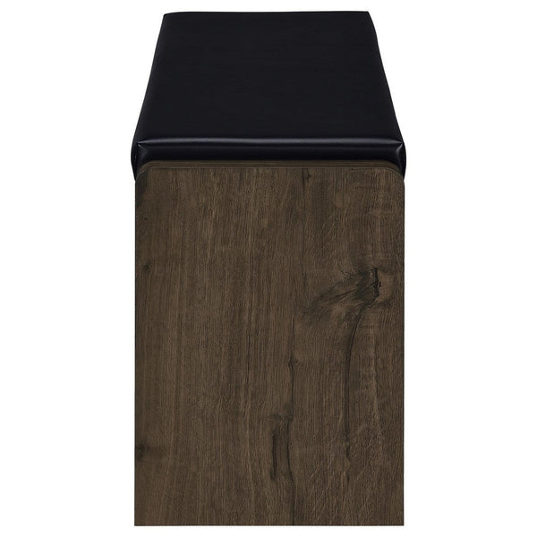 Benzara Aryn Storage Bench Adjustable Shelf Black Faux Leather Dark Brown -BM329171