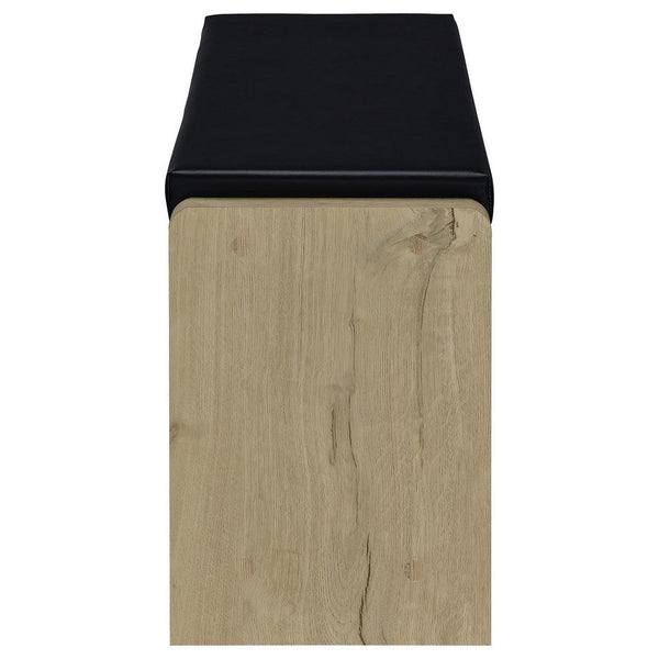 Benzara Aryn Storage Bench Adjustable Shelf Black Faux Leather Oak Brown -BM329172