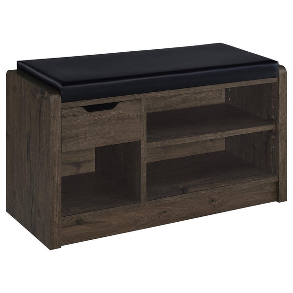 benzara Aryn Storage Bench Adjustable Shelf Black Faux Leather Dark Brown -BM329171