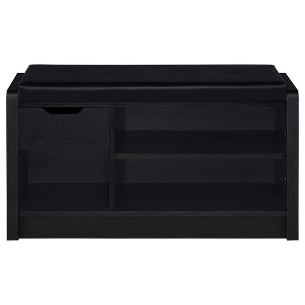 Benzara Aryn Storage Bench With Adjustable Shelf Black Faux Leather Black -BM329173