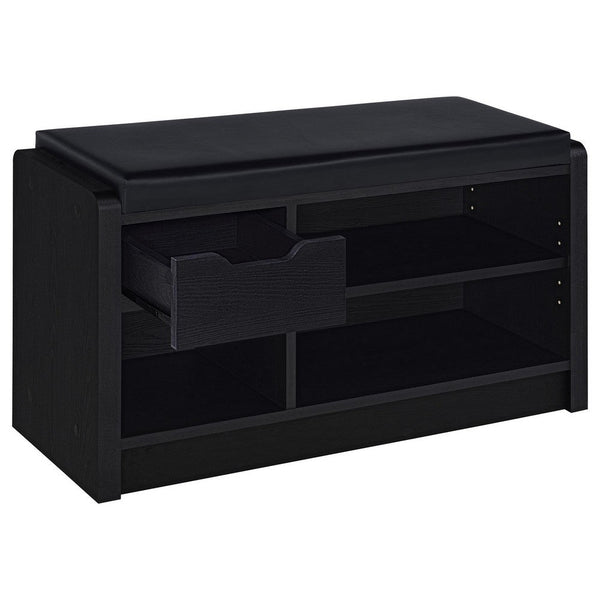 Benzara Aryn Storage Bench With Adjustable Shelf Black Faux Leather Black -BM329173