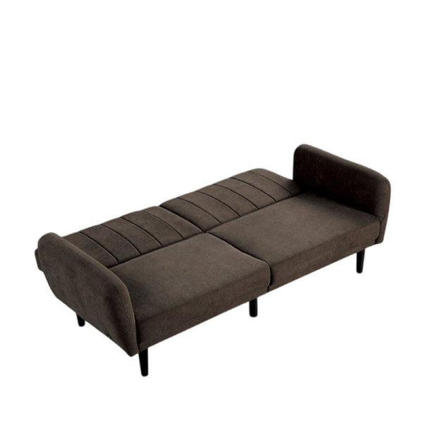 Benzara Arz Fold Out Futon Sofa Bed Dark Brown Retro Channel Tufted Back -BM332987