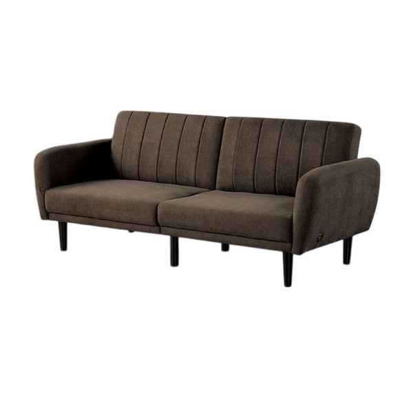 Benzara Arz Fold Out Futon Sofa Bed Dark Brown Retro Channel Tufted Back -BM332987
