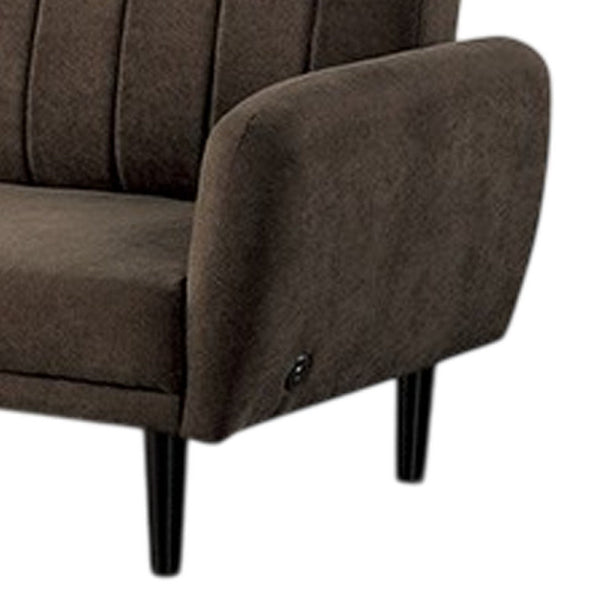 Benzara Arz Fold Out Futon Sofa Bed Dark Brown Retro Channel Tufted Back -BM332987