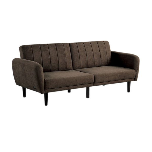 benzara Arz Fold Out Futon Sofa Bed Dark Brown Retro Channel Tufted Back -BM332987