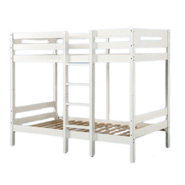Benzara Asin Twin Bunk Bed With Front Facing Ladder Pine Wood Crisp White Finish - BM309451