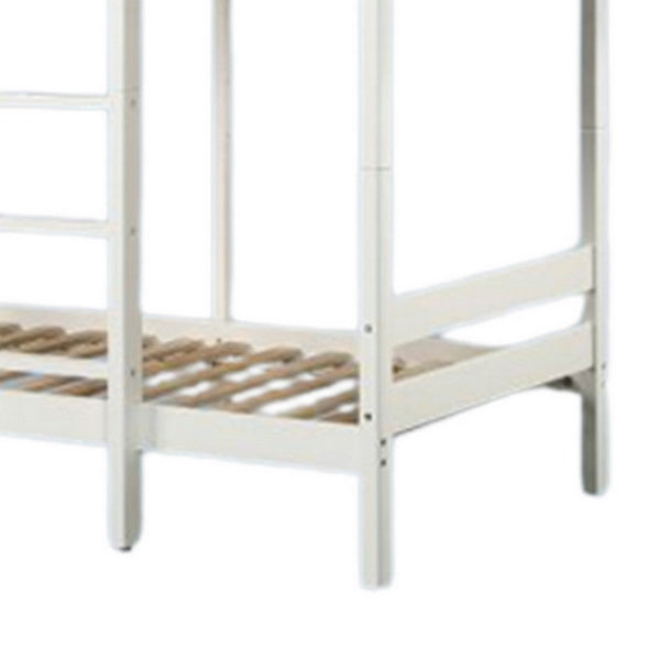 Benzara Asin Twin Bunk Bed With Front Facing Ladder Pine Wood Crisp White Finish - BM309451