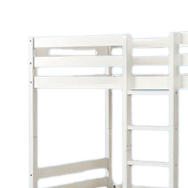 Benzara Asin Twin Bunk Bed With Front Facing Ladder Pine Wood Crisp White Finish - BM309451