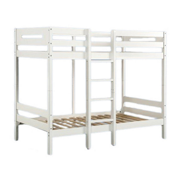 benzara Asin Twin Bunk Bed with Front Facing Ladder Pine Wood Crisp White Finish - BM309451