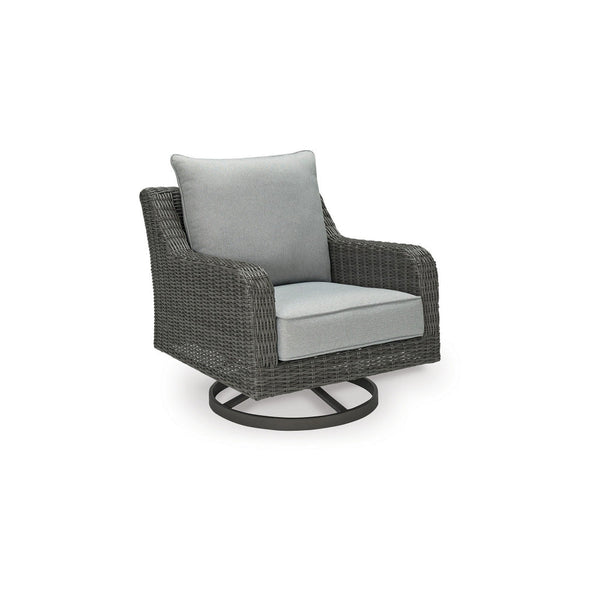 Benzara Asp 32 Inch Swivel Outdoor Lounge Chair Aluminum Frame Gray Upholstery - BM297012