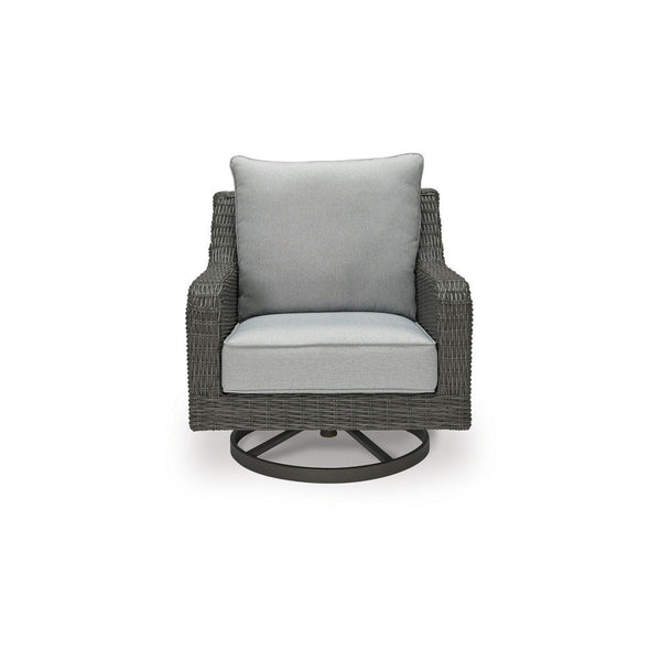 Benzara Asp 32 Inch Swivel Outdoor Lounge Chair Aluminum Frame Gray Upholstery - BM297012