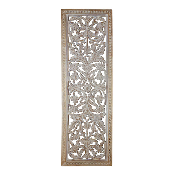 Benzara Attractive Mango Wood Wall Panel Hand Crafted With Intricate Details White - BM01909