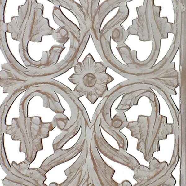 Benzara Attractive Mango Wood Wall Panel Hand Crafted With Intricate Details White - BM01909