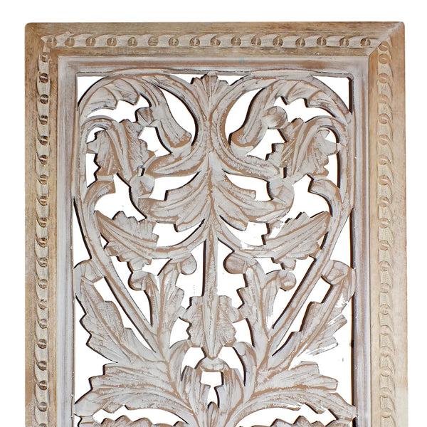 Benzara Attractive Mango Wood Wall Panel Hand Crafted With Intricate Details White - BM01909