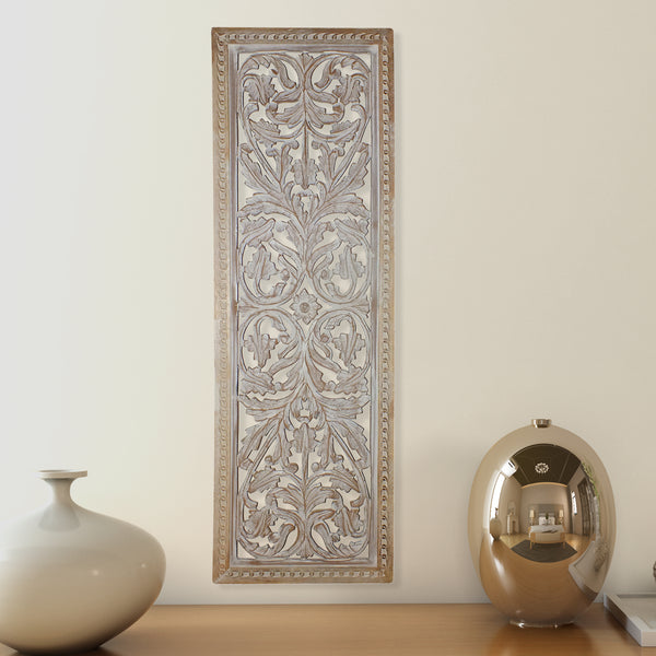 benzara Attractive Mango Wood Wall Panel Hand Crafted With Intricate Details White - BM01909