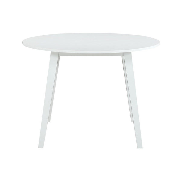 Benzara Ava 5pc Dining Table Set 42in Round White Rubberwood Diamond Trellis -BM329875