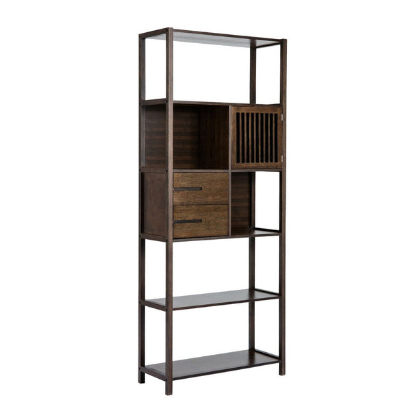 Benzara Axa 68 Inch Bamboo Shelf Bookcase With Cabinet Right Facing Dark Brown - BM274297