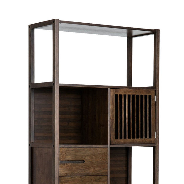 Benzara Axa 68 Inch Bamboo Shelf Bookcase With Cabinet Right Facing Dark Brown - BM274297