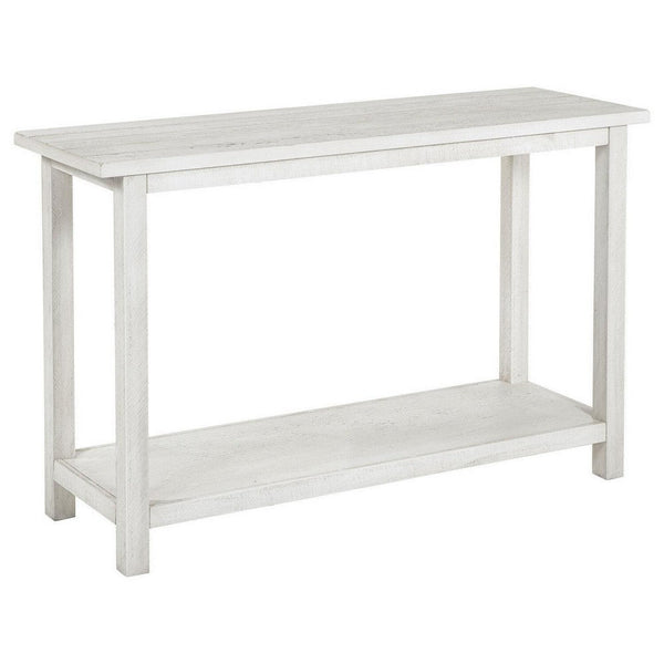 benzara Ayne Console Table 1 Bottom Shelf Distressed White Wood 47 Inch -BM329195