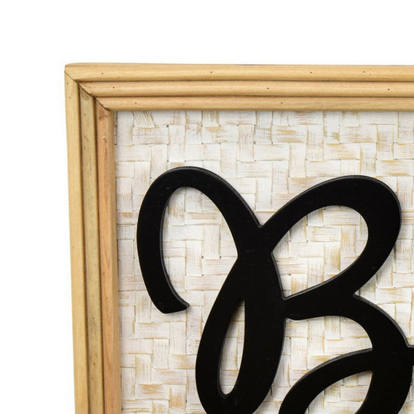 Benzara Beach Wall Decor Sign 28 Inch White Woven Wood Frame Black -BM324546