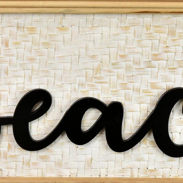 Benzara Beach Wall Decor Sign 28 Inch White Woven Wood Frame Black -BM324546