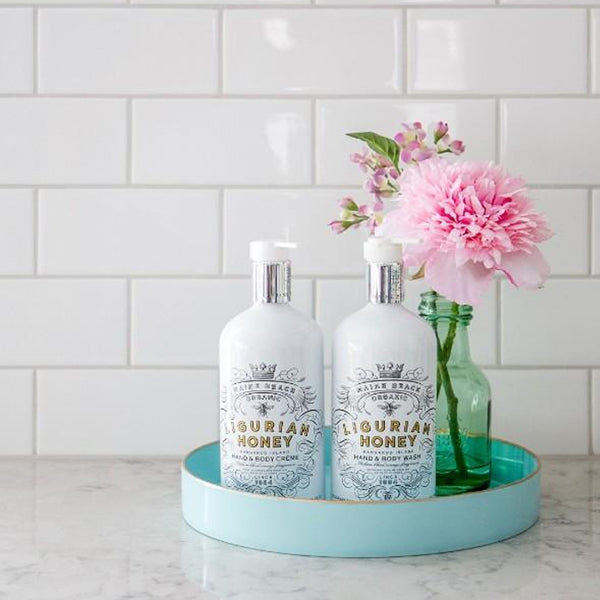 benzara Beautiful Mimosa Round Tray Powder Blue - BM145835