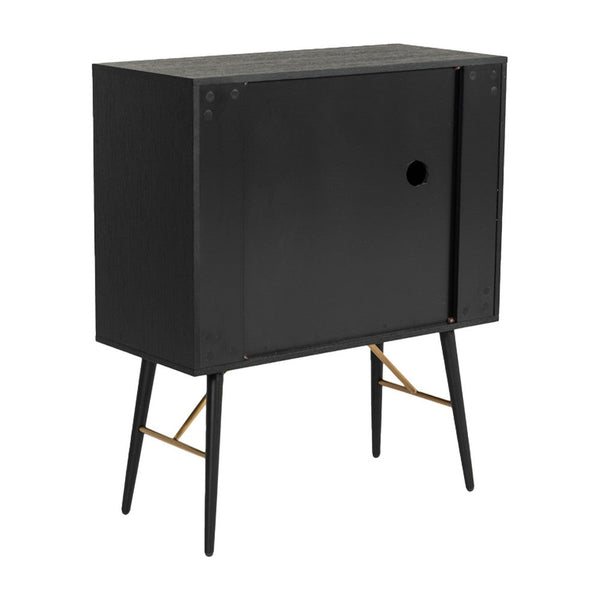 Benzara Belo Accent Buffet Sideboard 6 Shelves Gold Accent Black 42 Inch -BM325252