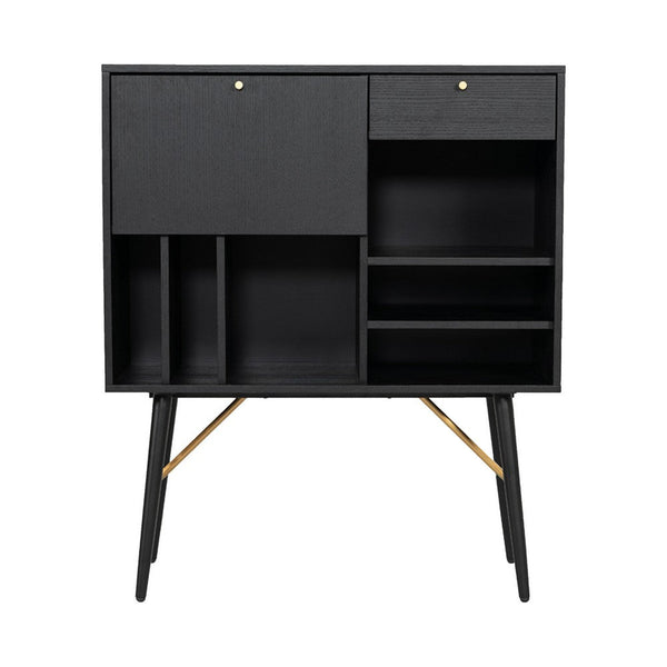 benzara Belo Accent Buffet Sideboard 6 Shelves Gold Accent Black 42 Inch -BM325252