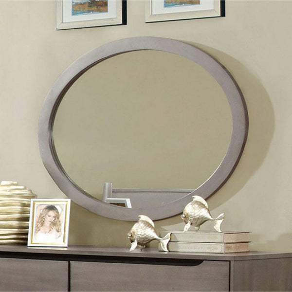 benzara BM123542 Chic Wooden Oval Mirror Gray