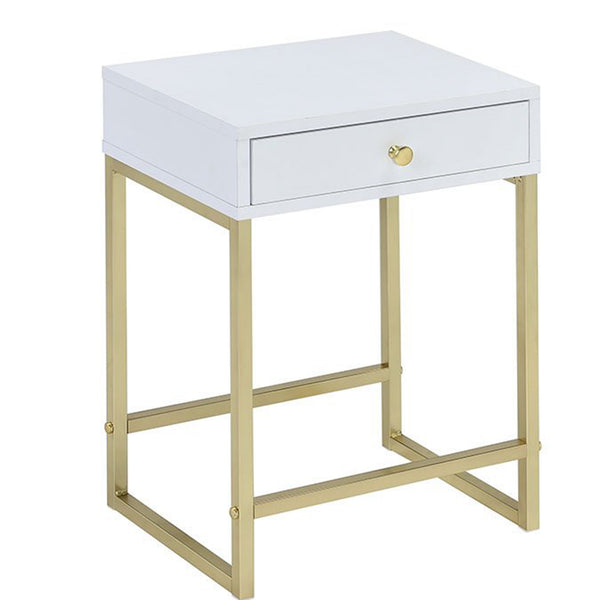 benzara BM157286 Astonishing Side Table White & Gold