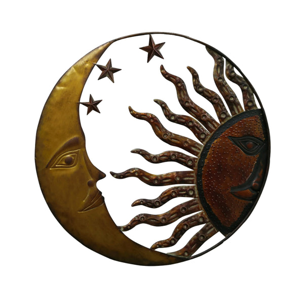Benzara Benzara Celestial Metal Sun Moon Wall Decor Bronze Gold And Rust Red - BM05395