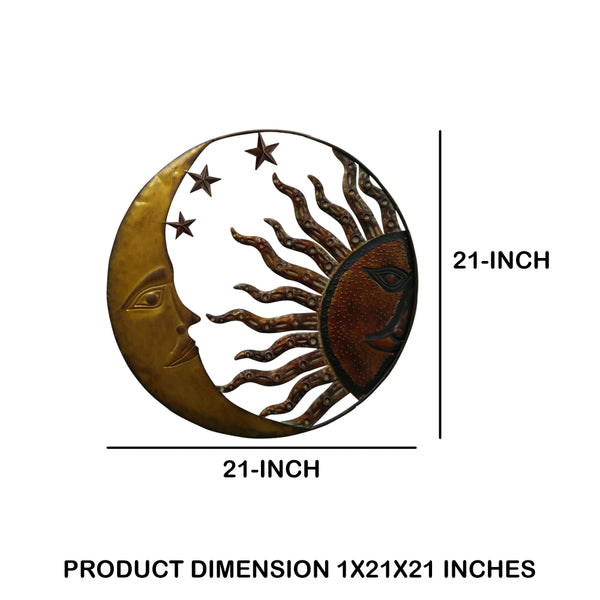 Benzara Benzara Celestial Metal Sun Moon Wall Decor Bronze Gold And Rust Red - BM05395