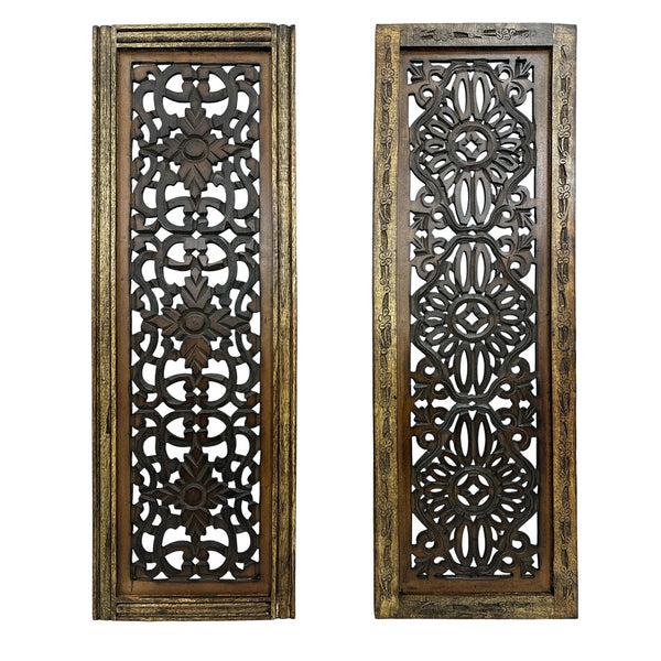 Benzara Benzara Floral Hand Carved Wooden Wall Panels Assortment Of Two Brown - BM01881