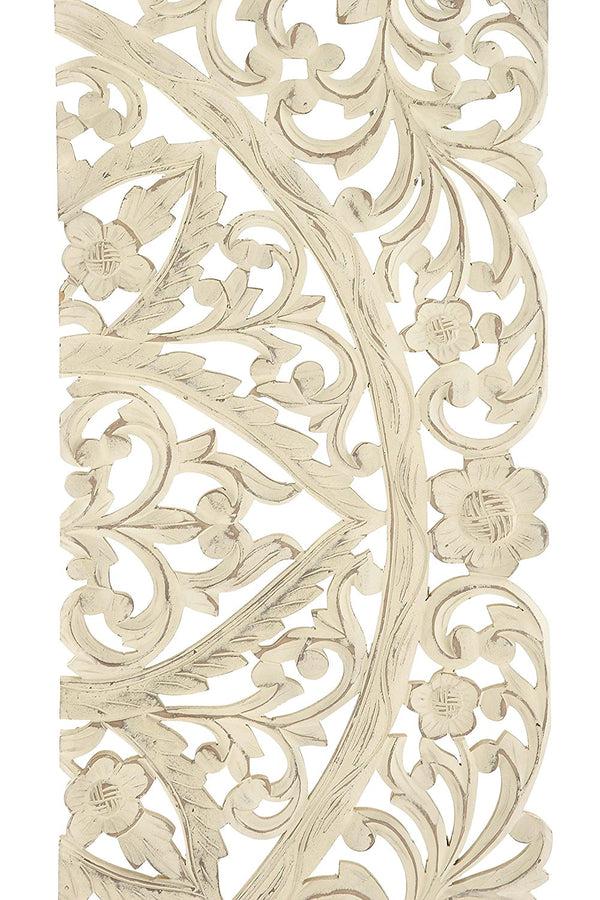 Benzara Benzara Floral Hand Carved Wooden Wall Plaque Set Of Three Antique White - BM00070
